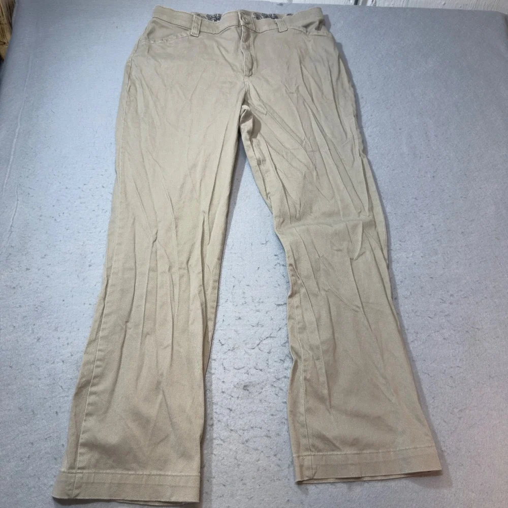 Lee Womens Comfort Waistband Khaki Tan Stretch Straight Leg Pants Size 14 Medium - Picture 2 of 11